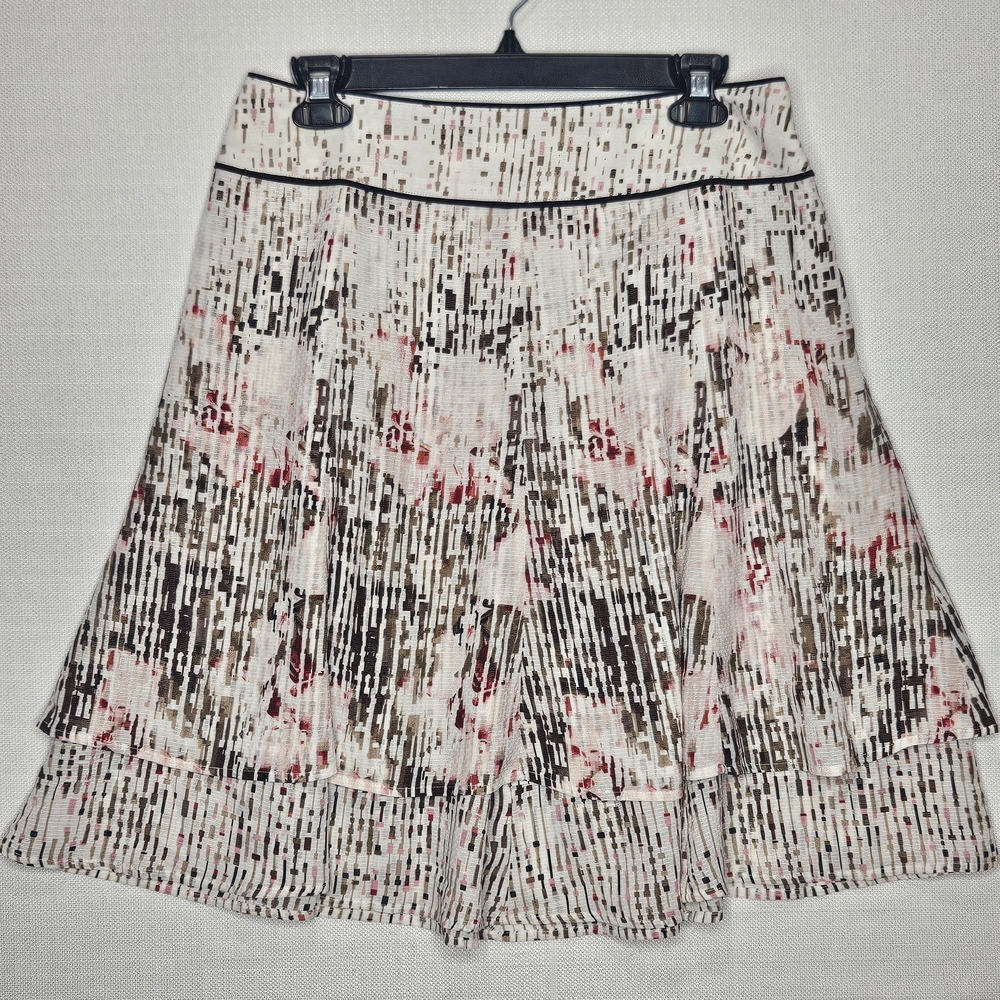 NWT White House Black Market Brown Pink Red Patterned Flowy Layered Skirt Size 8